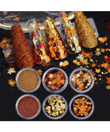 Autumn Nail Art: 6 Boxes of Fall Leaves Nail Glitters - 3D Gold Maple Leaf & Glitter Powder for Stunning Thanksgiving Nails - Buy Online on GoSupps.com