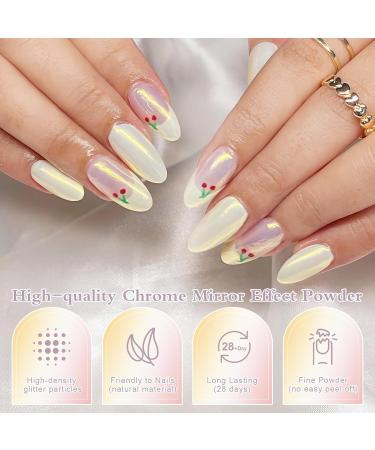 Ledsuuei White Pearl Chroma Nail Powder - 3Pcs Aurora Ice Shimmer Chrome Pigment for Stunning Mirror Effect Nails | Glazed Donut Glitter for Nail Salons - Buy Internationally - Buy Online on GoSupps.com
