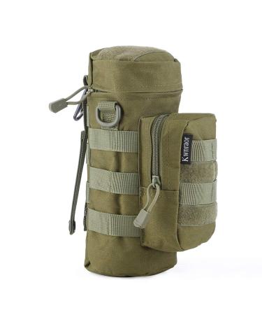 Molle Water Bottle Holder, Tactical Water Bottle Pouch Military Sports Kettle Pouch for Outdoor Travel Cycling with D-Ring Hook Army Green
