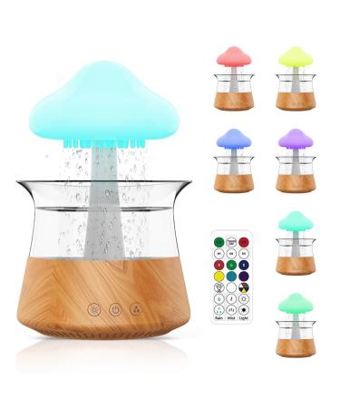 Rain Cloud Humidifier 3 in 1 Diffuser Water Drip Humidifier Essential Oil Diffuser with 7 Colors & Remote Control & White Noise & Timer Off Air Humidifiers for Bedroom(Wood color)