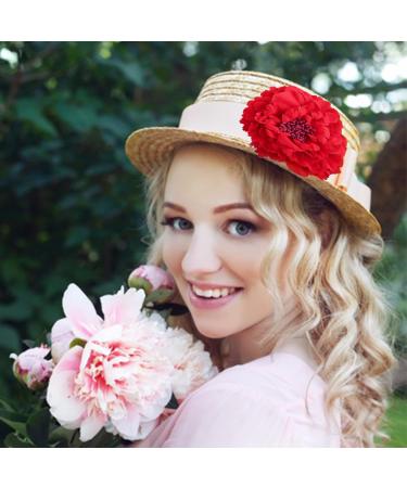 Vintage Red Peony Flower Hair Pin | Artificial Fascinator Clip for Women | Floral Hair Barrette Accessory - Buy Online on GoSupps.com