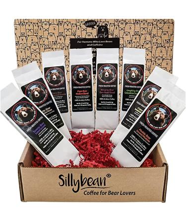 Sillybean Best Papa Bear Moma Bear Ground Coffee Lover Sampler Gift Box | 8 Delicious Fresh Roasted Coffees with Fun Bear-Themed Flavors and Beary Funny Labels Ready to Give or Send