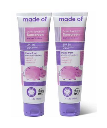 Baby Sunscreen Organic SPF 30 Broad Spectrum by MADE OF - EWG Sunscreen Rated 1 & NSF Organic - Made in USA - 4oz - (Fragrance Free, 2-Pack) Fragrance Free 2 Ounce (Pack of 2)