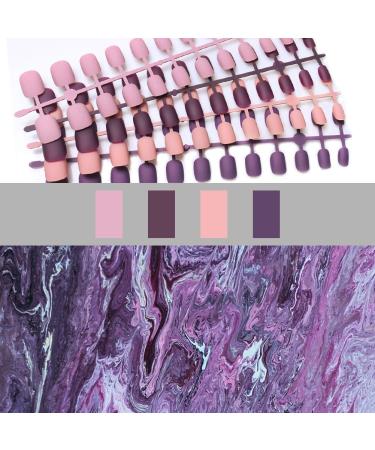 96 Pcs Colorful Fake Nails - Grape Purple & Cobalt Violet Full Cover Square Short Acrylic Nails - Buy Online on GoSupps.com