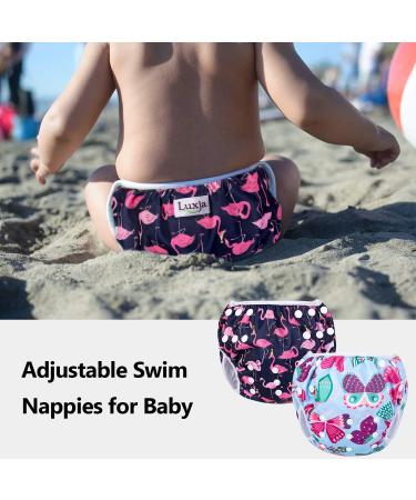 Luxja Reusable Baby Swimming Diaper - Adjustable & Washable (0-3 Years) - 2 Pack Butterfly & Flamingo Design - Buy Online on GoSupps.com