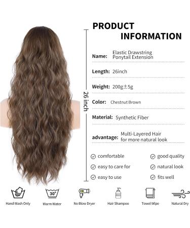 26 Inch Ponytail Extension Long Wavy Hair Extensions Synthetic Hair Pieces for Women Soft Natural Pony Tails Extensions Drawstring Ponytail Hair Extension for Daily Use (Chestnut Brown) Drawstring-Chestnut Brown - Buy Online on GoSupps.com