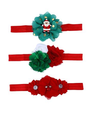 Lurrose 3pcs Baby Girls Floral Headbands Christmas Santa Cloth Elastic Hair Band for Girls Newborn Infant Toddlers Kids Child Hair Accessories Red