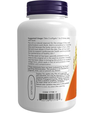 Now Flax Oil 1000mg - Organic Cardiovascular Support - 100 Softgels - Buy Online on GoSupps.com