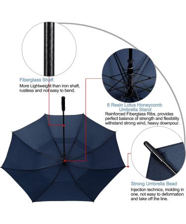 Prospo 72 Inch Windproof Golf Umbrella - Navy Blue XL | Automatic Open, Double Canopy, Vented & Waterproof Stick Umbrella for Men and Family - Buy Online on GoSupps.com
