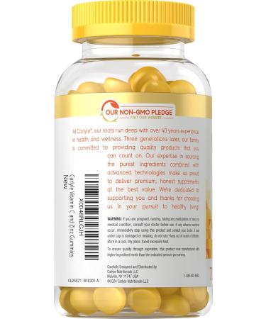 Carlyle Vitamin C and Zinc Gummies | 70 Count | Lemon Flavor | Vegan Non-GMO and Gluten Free Supplement 70 Count (Pack of 1) - Buy Online on GoSupps.com