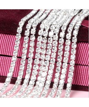 Honbay 10 Yard Crystal Rhinestone Close Chain Trim Sewing Craft 2.5mm Silver Color (Clear)