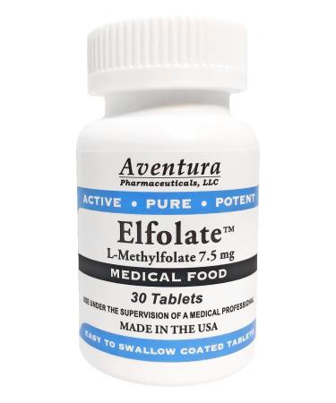 ELFOLATE 7.5mg L-Methylfolate Methyl Folate Methylfolate Medical Food Supplement Doctor Recommended Professional Strength Active Pure Potent 30 Tablets