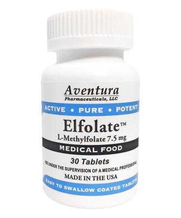 ELFOLATE 7.5mg L-Methylfolate Methyl Folate Methylfolate Medical Food Supplement Doctor Recommended Professional Strength Active Pure Potent 30 Tablets - Buy Online on GoSupps.com