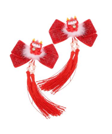 FRCOLOR 1 Pair hair accessories for tassel clips for hair Christmas Hanfu Metal Japanese-style Asia small hair clips red hairpin hair Hair clips long tassels pair clip