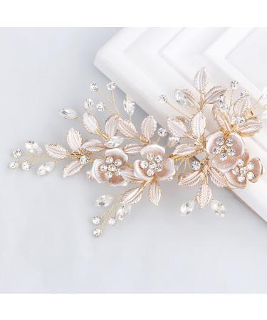 SWEETV Wedding Hair Clip Rhinestone Bridal Hair Comb for Wedding Hair Accessories for Brides Wedding Hair Piece Headpiece for Women, Light Rose Gold 1.Light Rose Gold