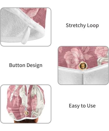 White Horse Pink Flower Hair Towel 2 Pack - Super Absorbent Quick Dry Hair Turbans for Women & Girls - Buy Online on GoSupps.com