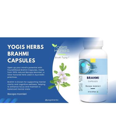 YOGIS HERBS Brahmi Capsules (Bacopa Monnieri) Herbal Supplement for Mental Energy & Brain Support 90 Veg Capsules - 100% Natural - Buy Online on GoSupps.com