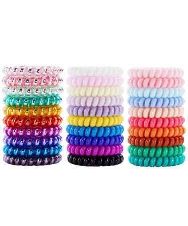 DeaLott 30Pcs Spiral Hair Ties No Crease, Coil Hair Ties,Elastic Phone Cord Hair Ties,Spiral Telephone Hair Ties,Spiral Bracelets, Thick Spiral Coil Ponytail Holder for Girls Women Teens(Large Size) 30colors-02