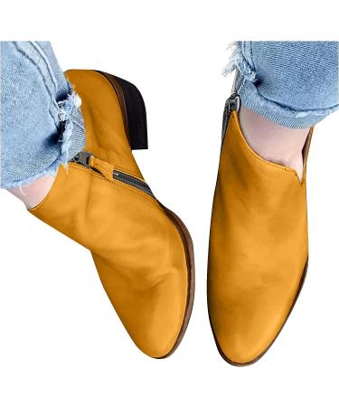 Winter & Autumn Fashion Women's Slim Zipper Low Heel Ankle Boots - Casual Solid Color Cowboy Boots | Round Toe Western Boots for Comfort & Style - Buy Online on GoSupps.com