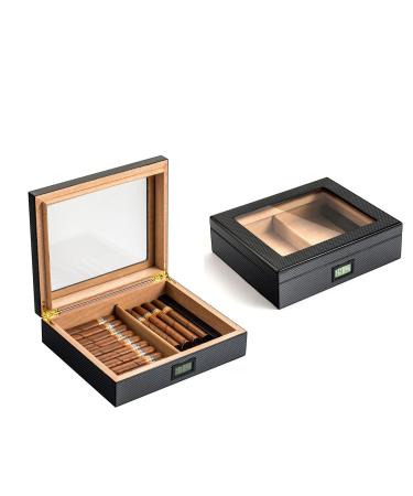 Cigar Box Electronic Display Constant Temperature and Humidity Cedar Wood Box 20 Portable Carbon Fiber Humidor