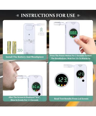 Chaoos Breathalyzer - Portable Professional High Precision Alcohol Tester with LCD Digital Display and 20 Mouthpieces, Ideal for Personal and Professional Use - White - Buy Online on GoSupps.com