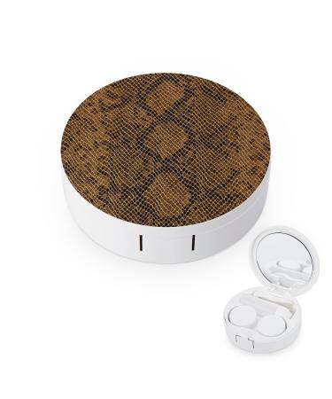 Brown Snake Skin Pattern Contact Lens Case Travel Portable Travel Contact Lens Box with Mirror