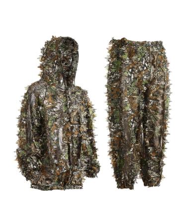 EAmber Ghillie Suit Gilly Hunting Suits Pants 3D Leaf Camo Camouflage Coveralls Youth Adult Lightweight Clothes for Jungle Hunting,Shooting, Airsoft, Wildlife Photography or Halloween Leafty Green Forest Height 5.9-6.3 Ft