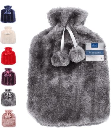VIROSA Hot Water Bottle with Cozy Fluffy Cover - Large 2L Capacity for Pain Relief (Dark Grey) - Buy Online on GoSupps.com