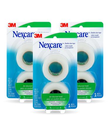 Nexcare Flexible Clear Tape, Its Clear, Stretchy Design Conforms to Hard to Tape Areas, Dispenser 6 Count (Pack of 3) Tape and Dispenser