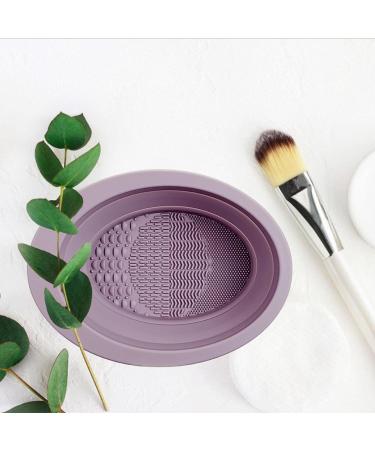 WOTEG Brush Cleaning Mat | Foldable Cosmetic Brushes Scrubber Bowl Washing Tool For Makeup Sponge Powder Puff Cleaning Cosmetics Accessories Purple - Buy Online on GoSupps.com