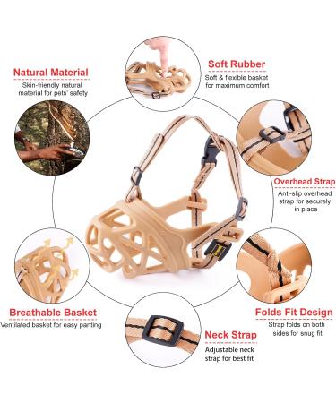 Breathable Dog Muzzle for Small Medium & Large Breeds - Stops Biting Barking & Chewing - Ideal for Aggressive Dogs - X-Small Brown - Buy Online on GoSupps.com