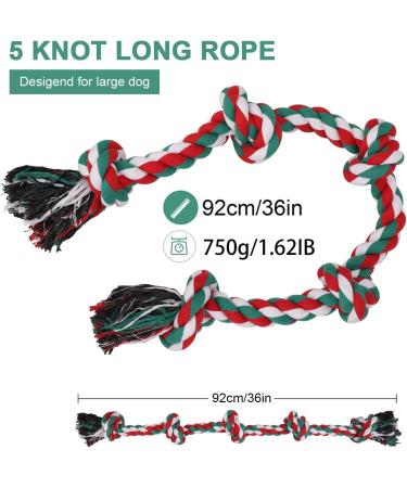 Luxmay Insmerced Rope Dog Toy - 92cm 5 Knots Durable Chew Toy for Large & Medium Dogs - Interactive Christmas Colors - International Shipping Available - Buy Online on GoSupps.com