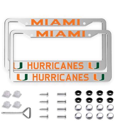 MYEA Silver Metal Sturdy for Miami University License Plate Cover Metal for UM Hurricanes Front License Plate Frame Silver Aluminum Sliver-UM