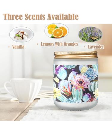 Shop Lavender Candles - Scented Aromatherapy Jar Candles | 7 oz | Long Lasting Gift Set for Women | Watercolor Cactus Pattern - Buy Online on GoSupps.com