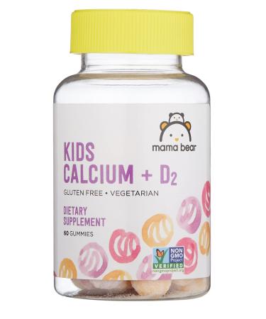 Amazon Brand - Mama Bear Kids Calcium + D, Bone Health, 60 Gummies (30 Day Supply), Non-GMO, Vegetarian, Gluten Free (Packaging May Vary) Calcium & D3