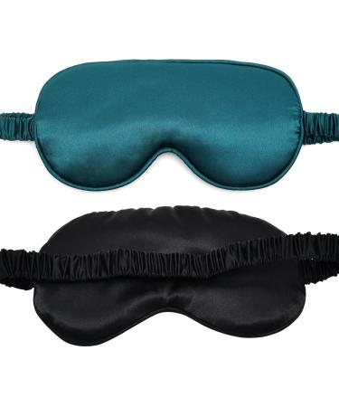 LERSVICVIL 2 Pack Sleep Masks Silky Soft Satin Eye Mask Cover for Women Men Effective Shading Blindfold for Sleeping with Elastic Strap Satin Black&green