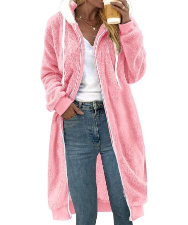 Buy Hanxiulin Oversized Plush Hoodie Jacket - Women's Fleece Winter Coat | Warm Outdoor Outerwear in XXL Pink - Buy Online on GoSupps.com