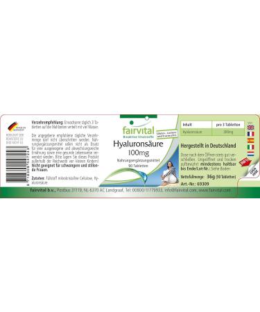 Fairvital Hyaluronic acid tablets 100mg antiaging HIGH DOSE VEGAN 90 tablets - Buy Online on GoSupps.com