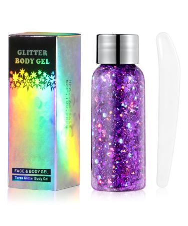 URAQT Body Glitter Gel Holographic Mermaid Sequins Glitter Chunky Cosmetic Glitter Face and Body Gel Sparkling Festival Party Lotion Glitter for Face Body Eye Hair Nail Makeup and DIY Art Purple - Buy Online on GoSupps.com