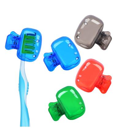 Fowecelt Toothbrush Covers Head Cap - 4Pcs Toothbrush Cover for Traveling Electric Toothbrush Head Cover for Bathroom Toothbrush Cap for Family Toothbrush Clip Cover for Camping Hiking Blue