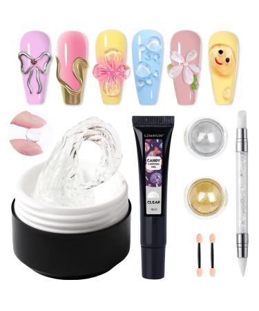 GZMAYUEN Solid Clear Nail Builder Gel 15g 10g 3D Sculpture Gel 2pcs Nail Powder Mirror Effect Metallic Gold Silver Chrome for Manicure Salon DIY