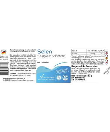 Selenium 100 g selenium yeast - 90 tablets - highly dosed - vegan - bioavailable supplements from Germany | Vitamintrend - Buy Online on GoSupps.com