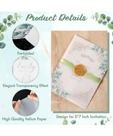 100 Pcs Pre Folded Vellum Jackets for 5 x 7 Invitations  Transparent Vellum Paper 5 x 7 Invitations Greenery Printed Vellum Paper Wraps for Wedding Baby Shower Birthday Clear Eucalyptus Vellum Paper - Buy Online on GoSupps.com