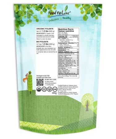 Organic Polenta 1.5 lbs - Non-GMO Yellow Corn Grits | Quick Cooking, Vegan & Kosher | Great for Hot Cereal & Porridge | Low Sodium | Made in USA - Buy Online on GoSupps.com