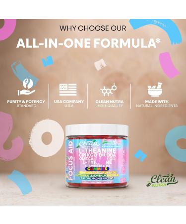 Clean Nutra Kids Focus Gummies with L-Theanine Ginkgo Biloba Omega-3 Fish Oil L-Tyrosine Vitamin B6 B12 60 Count Clean Label Non-GMO Vegan-Friendly SmartyPop Formula for Kids Support - Buy Online on GoSupps.com