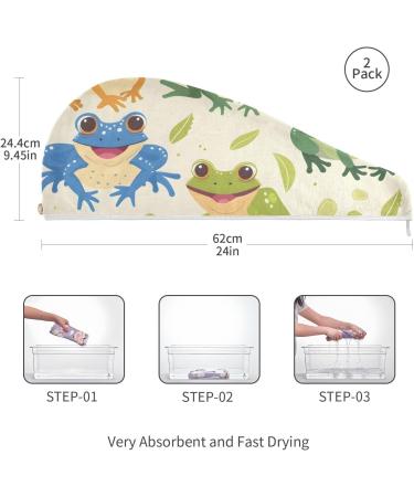 Cartoon Animals Seamless Frogs Hair Towel 2 Pack | Super Absorbent Quick Dry Hair Turbans for Women & Girls - Buy Online on GoSupps.com
