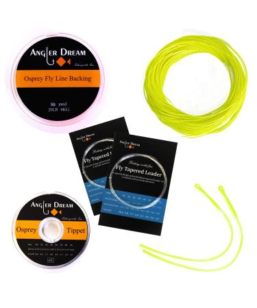 AnglerDream WF Fly Fishing Line Kit 1 2 3 4 5 6 7 8 9WT Fly Fishing Line Leader Braided Backing Fish Line Fluo Yellow WF 9F Fly Line Combo