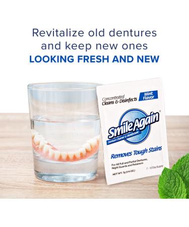 Smile Again Denture Cleaner (180 Days) - Dental Cleaner for Retainer, Denture & Nightguard - Fights Coffee and Smoker Stains - 6 Month Supply for Bright Dentures - 22 Count - Buy Online on GoSupps.com