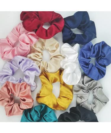 12 PCs Silk Satin Hair Gum Scrunchie Set - Colorful Monochrome Traceless Hair Ties for Women & Girls | Perfect Pferdeschwanz Holders - Buy Online on GoSupps.com
