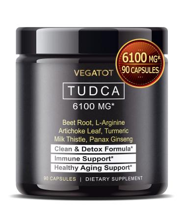 VEGATOT TUDCA (Tauroursodeoxycholic Acid) 6 100MG/Seving - *USA Made and Tested* Liver Support with Beet Root L-Arginine Milk Thistle Artichoke - Bile Flow Support Clean & Detox Formula 90 Count (pack of 1)